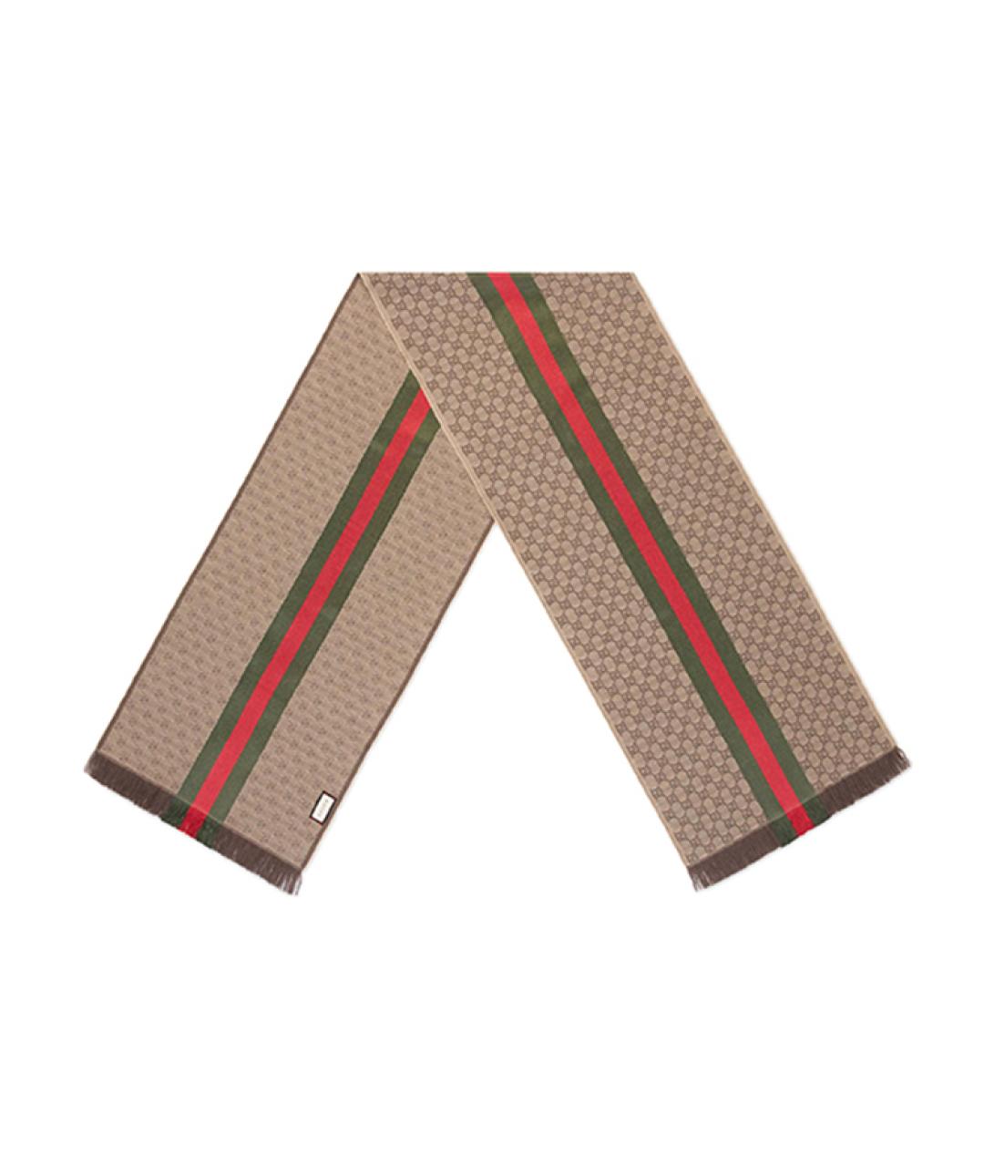 GUCCI Коричневый шерстяной шарф, фото 1
