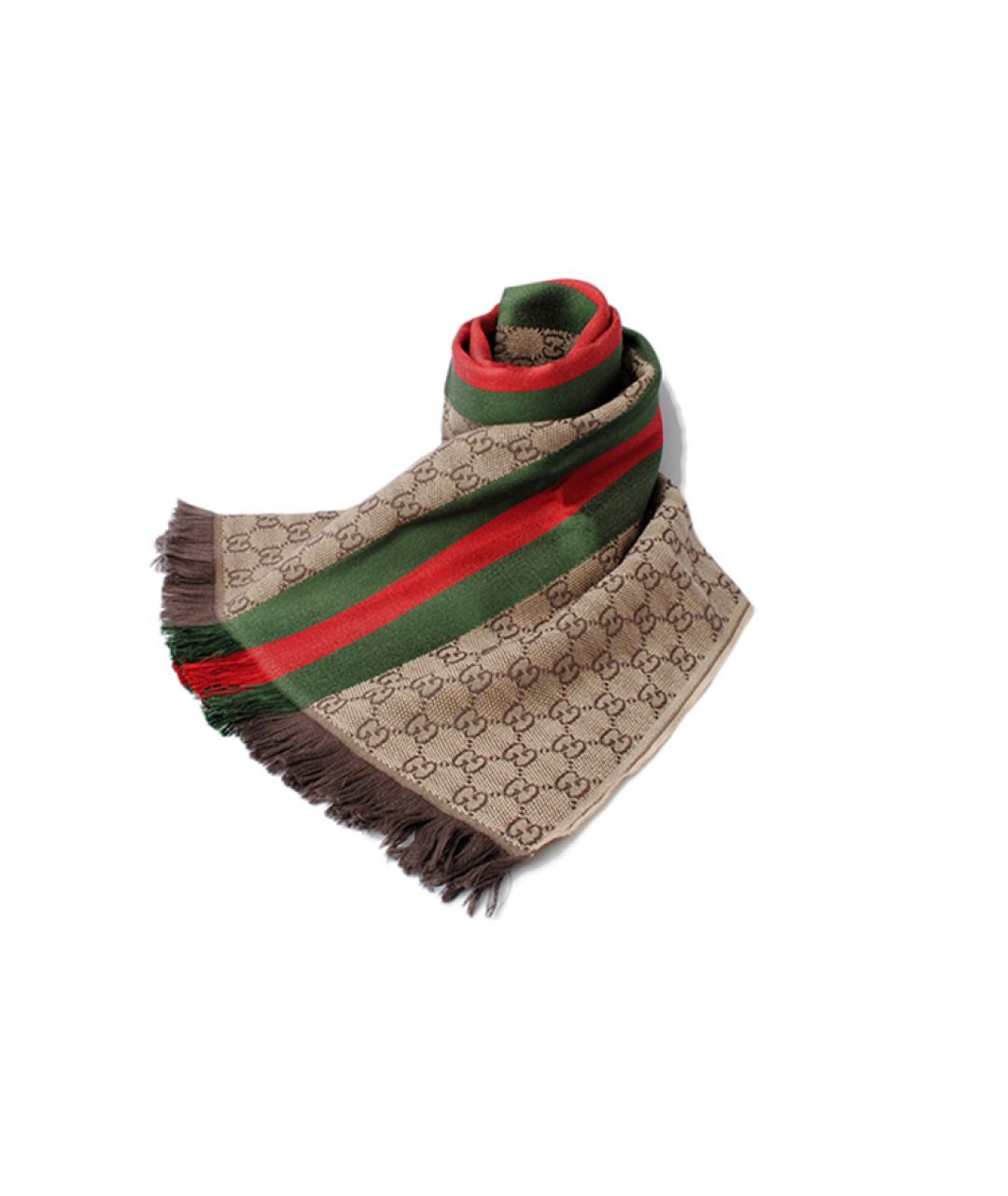 GUCCI Коричневый шерстяной шарф, фото 2