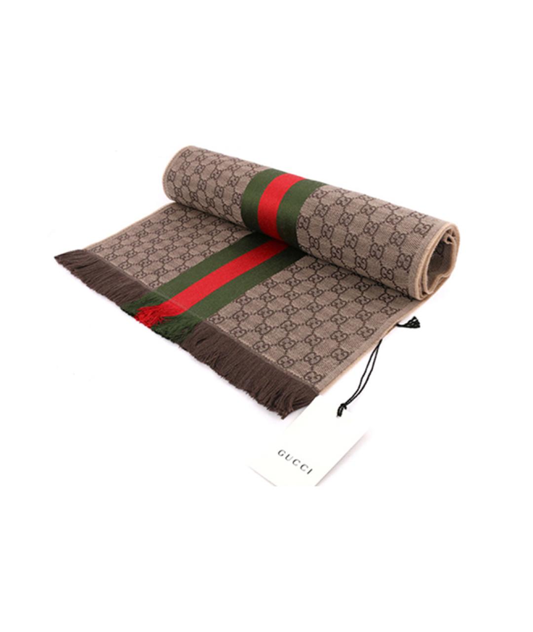 GUCCI Коричневый шерстяной шарф, фото 4