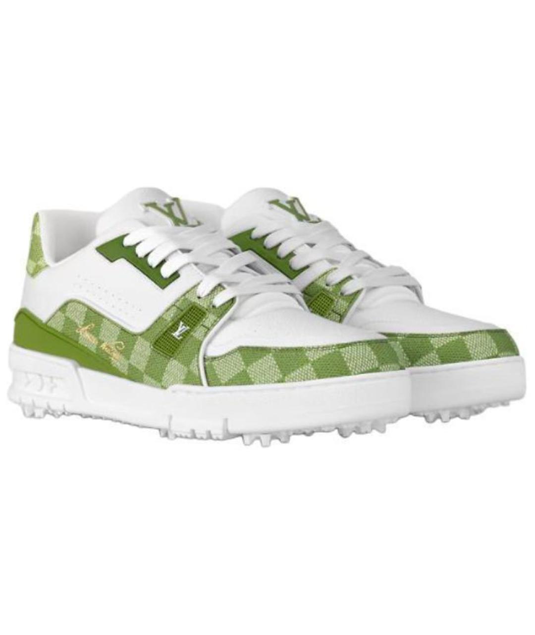 LOUIS VUITTON Зеленые кожаные низкие кроссовки / кеды, фото 3