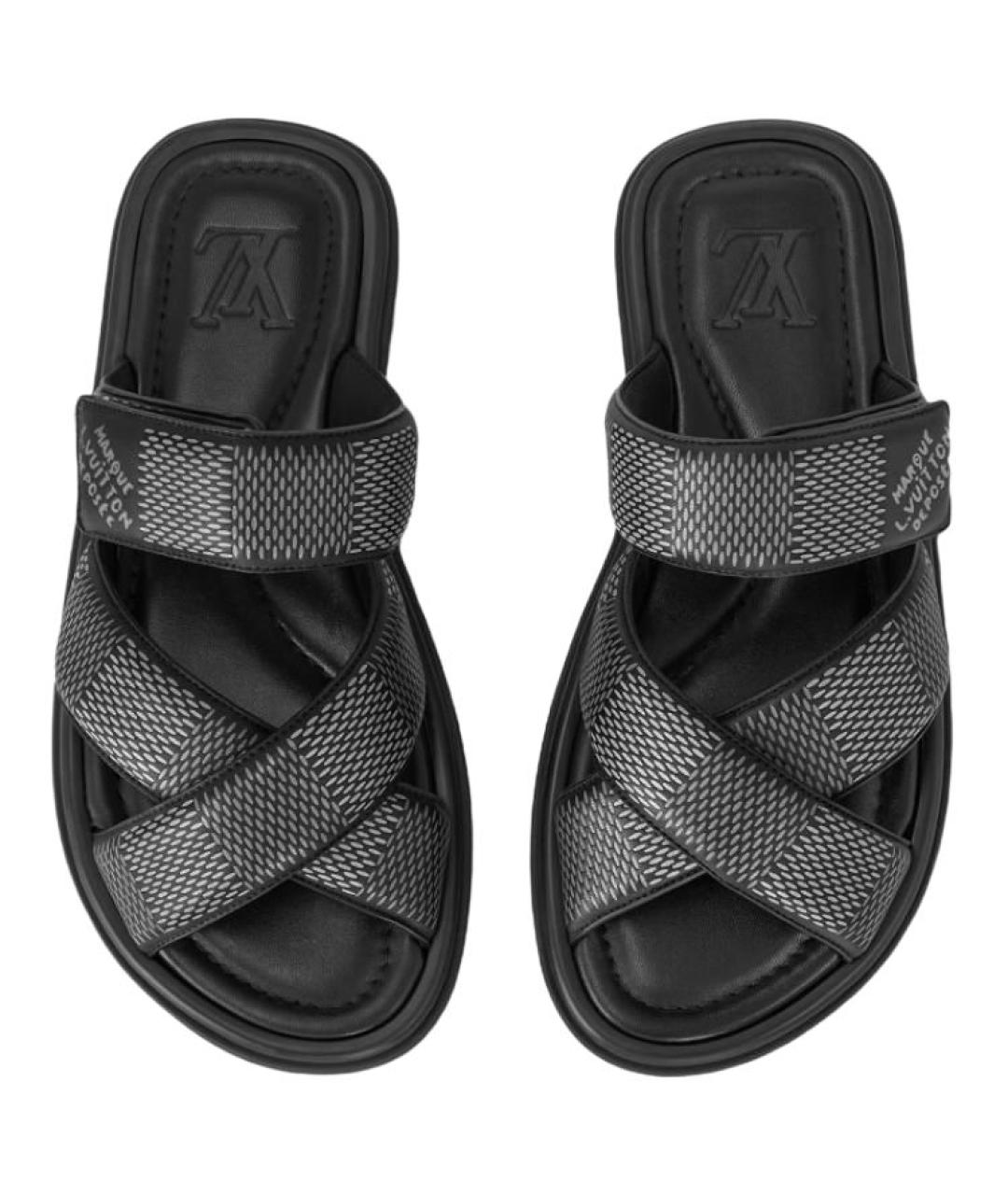 LOUIS VUITTON Черные кожаные сандалии, фото 5