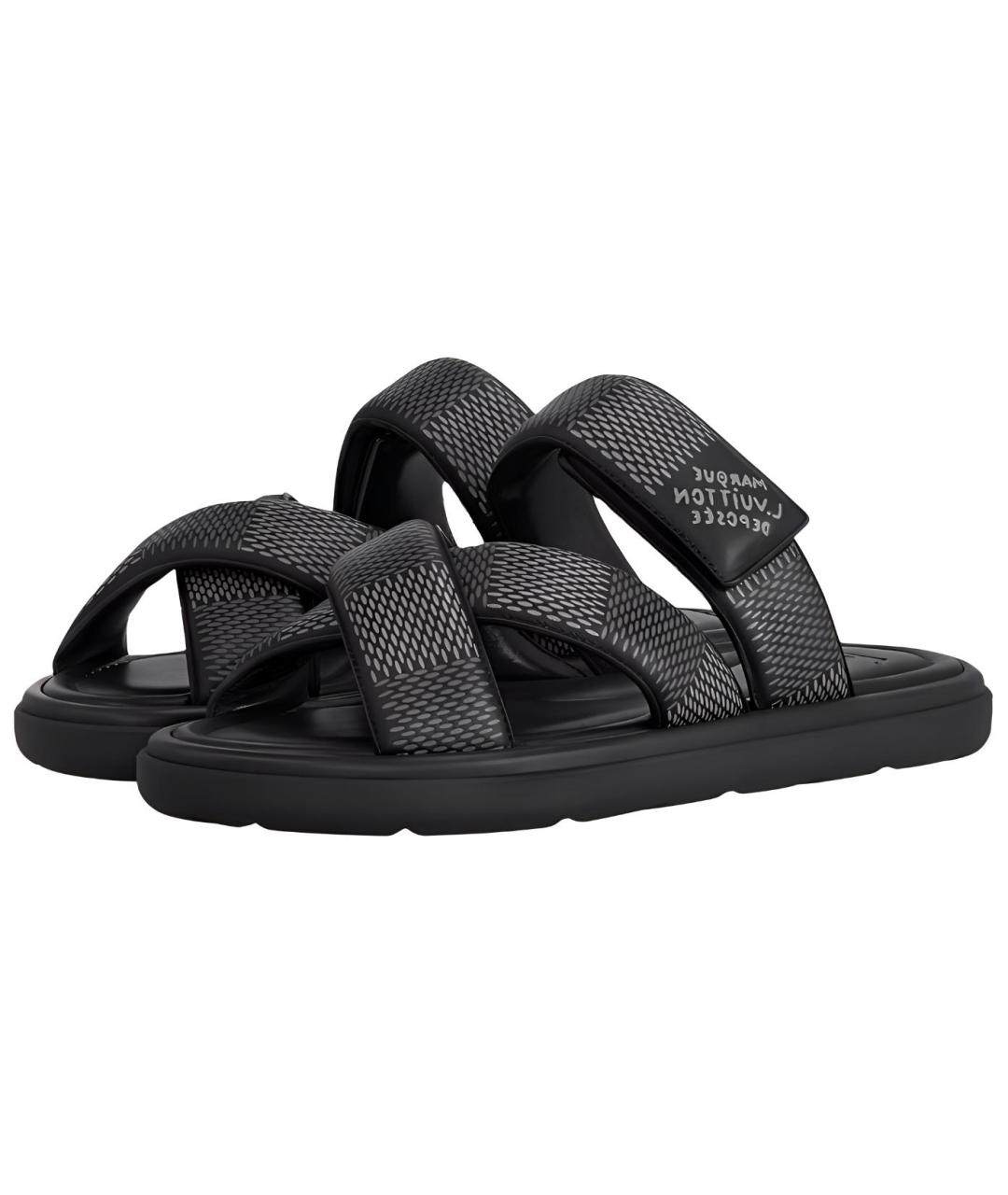 LOUIS VUITTON Черные кожаные сандалии, фото 3