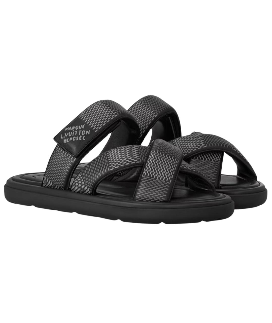 LOUIS VUITTON Черные кожаные сандалии, фото 4