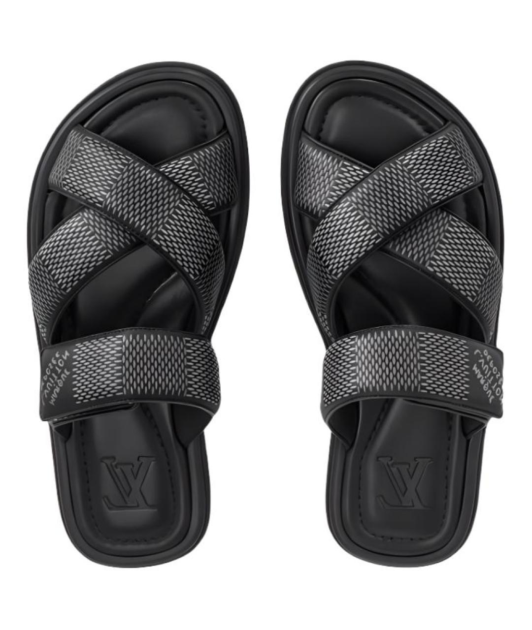 LOUIS VUITTON Черные кожаные сандалии, фото 6