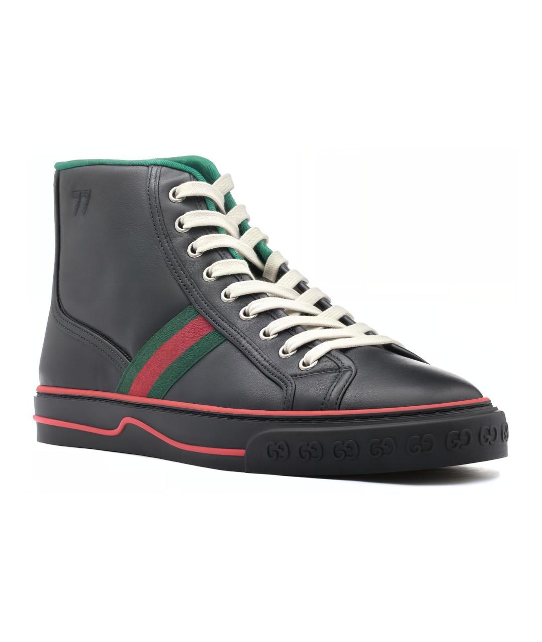 GUCCI Черные кожаные высокие кроссовки / кеды, фото 2