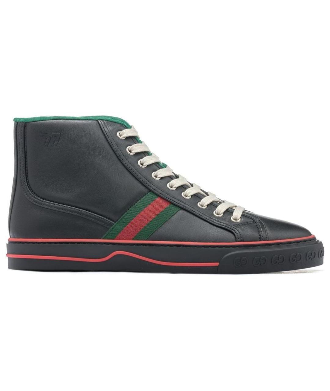 GUCCI Черные кожаные высокие кроссовки / кеды, фото 1