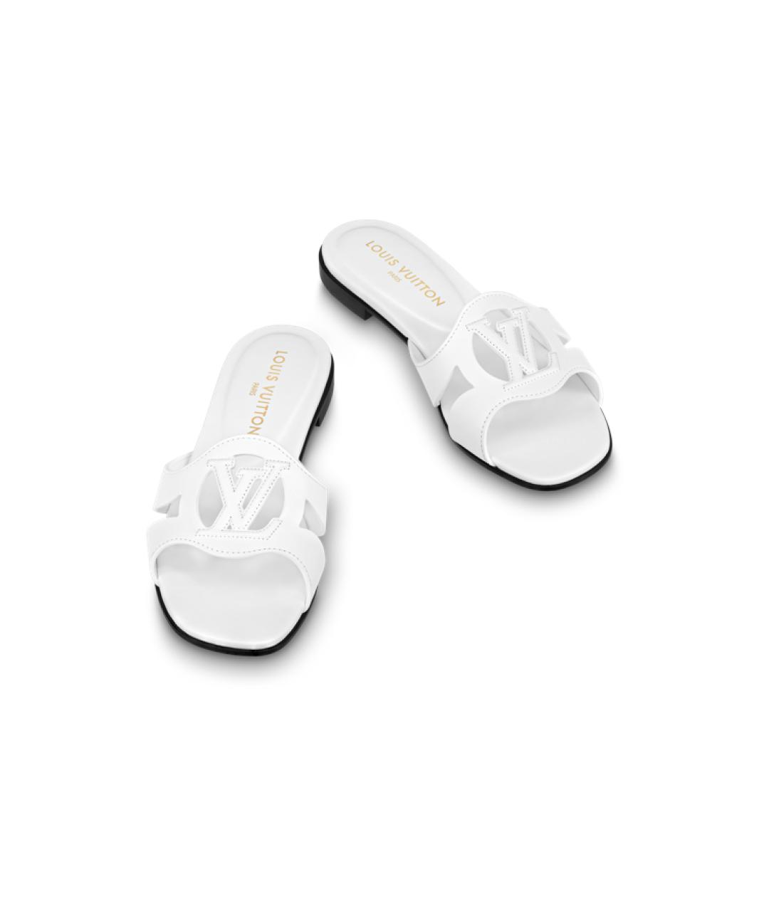 LOUIS VUITTON Белые кожаные шлепанцы, фото 4