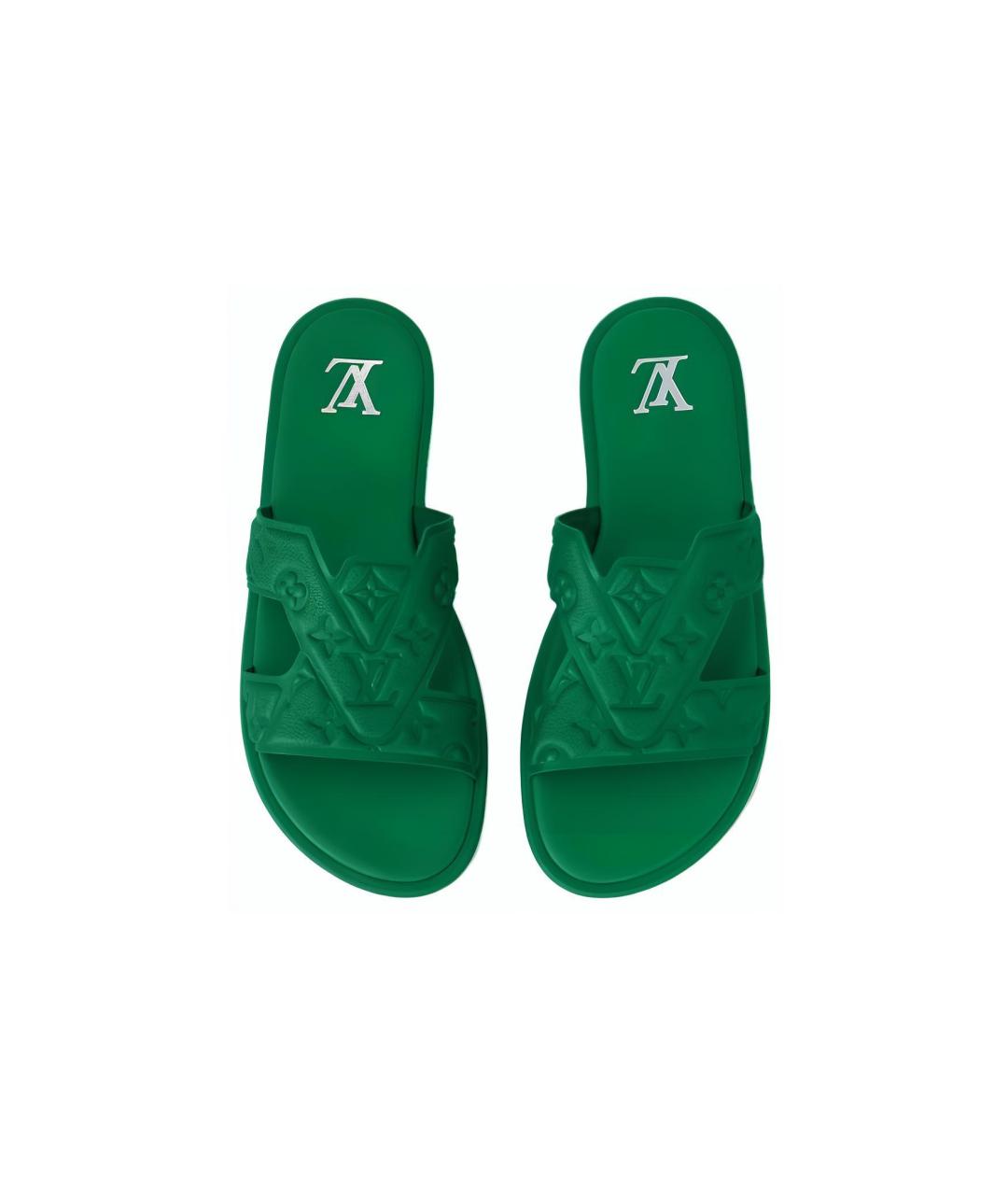 LOUIS VUITTON Зеленые кожаные сандалии, фото 4