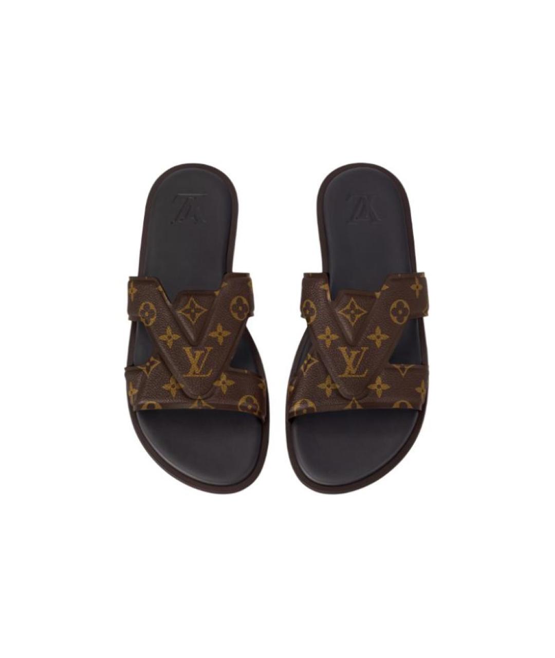 LOUIS VUITTON Коричневые кожаные шлепанцы, фото 4