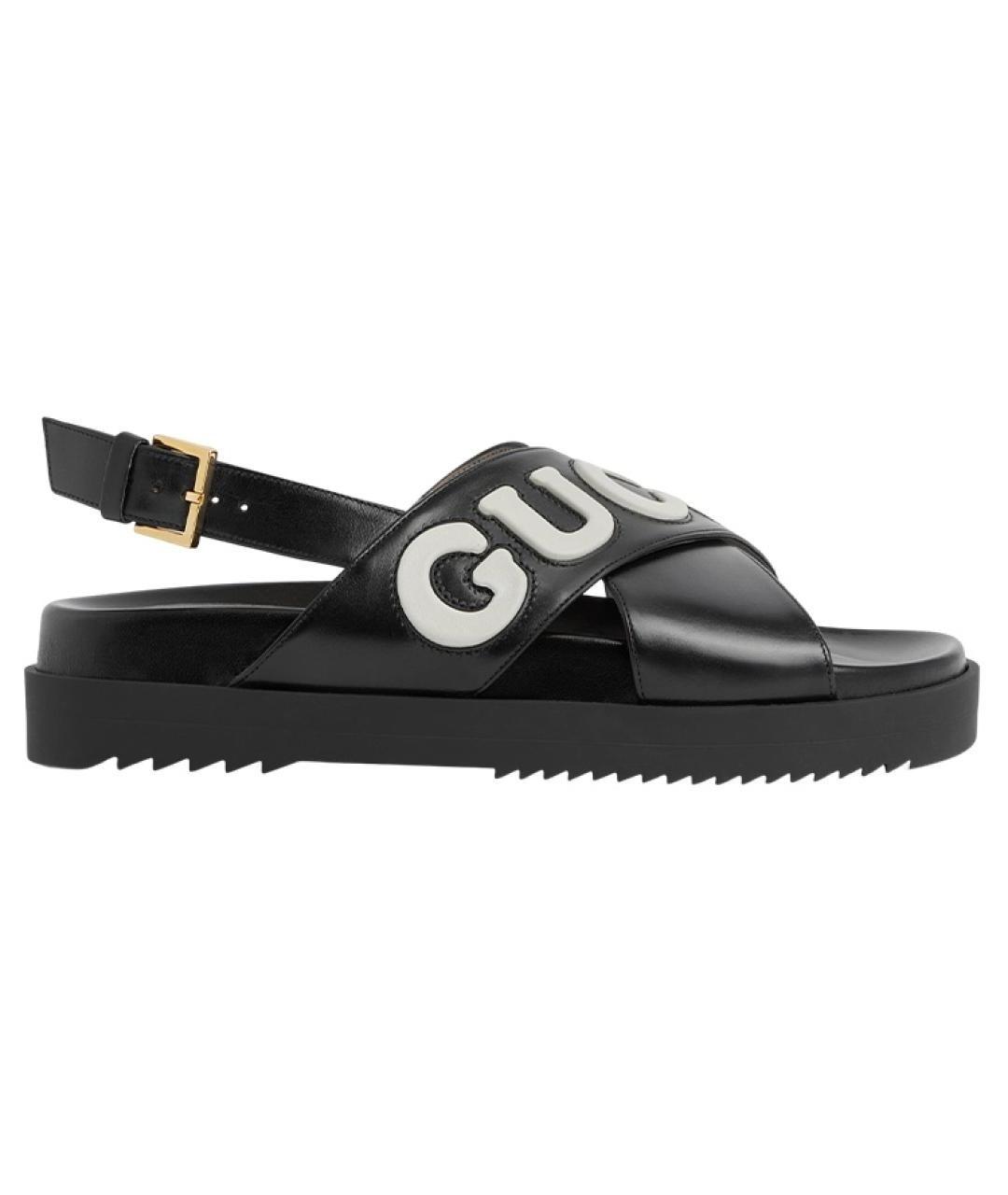 GUCCI Черные кожаные сандалии, фото 1