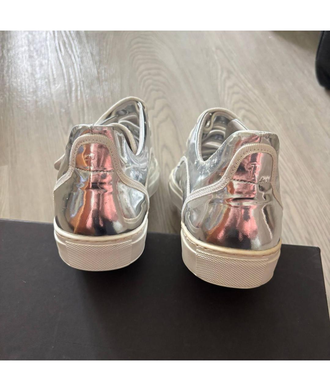 RAF SIMONS Серебряные низкие кроссовки / кеды из лакированной кожи, фото 4
