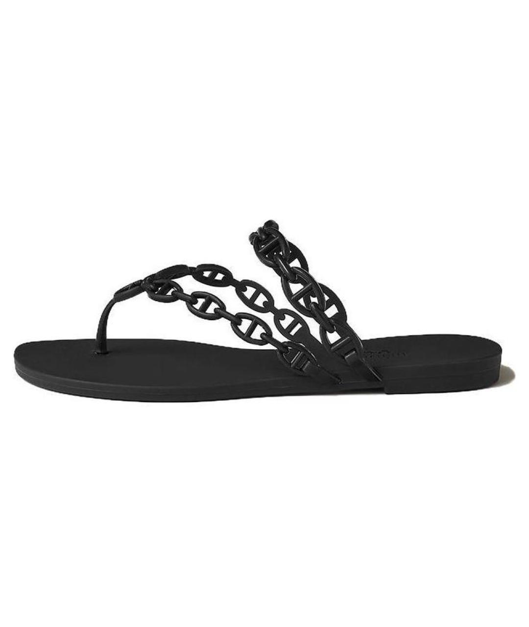 HERMES Черные шлепанцы, фото 2