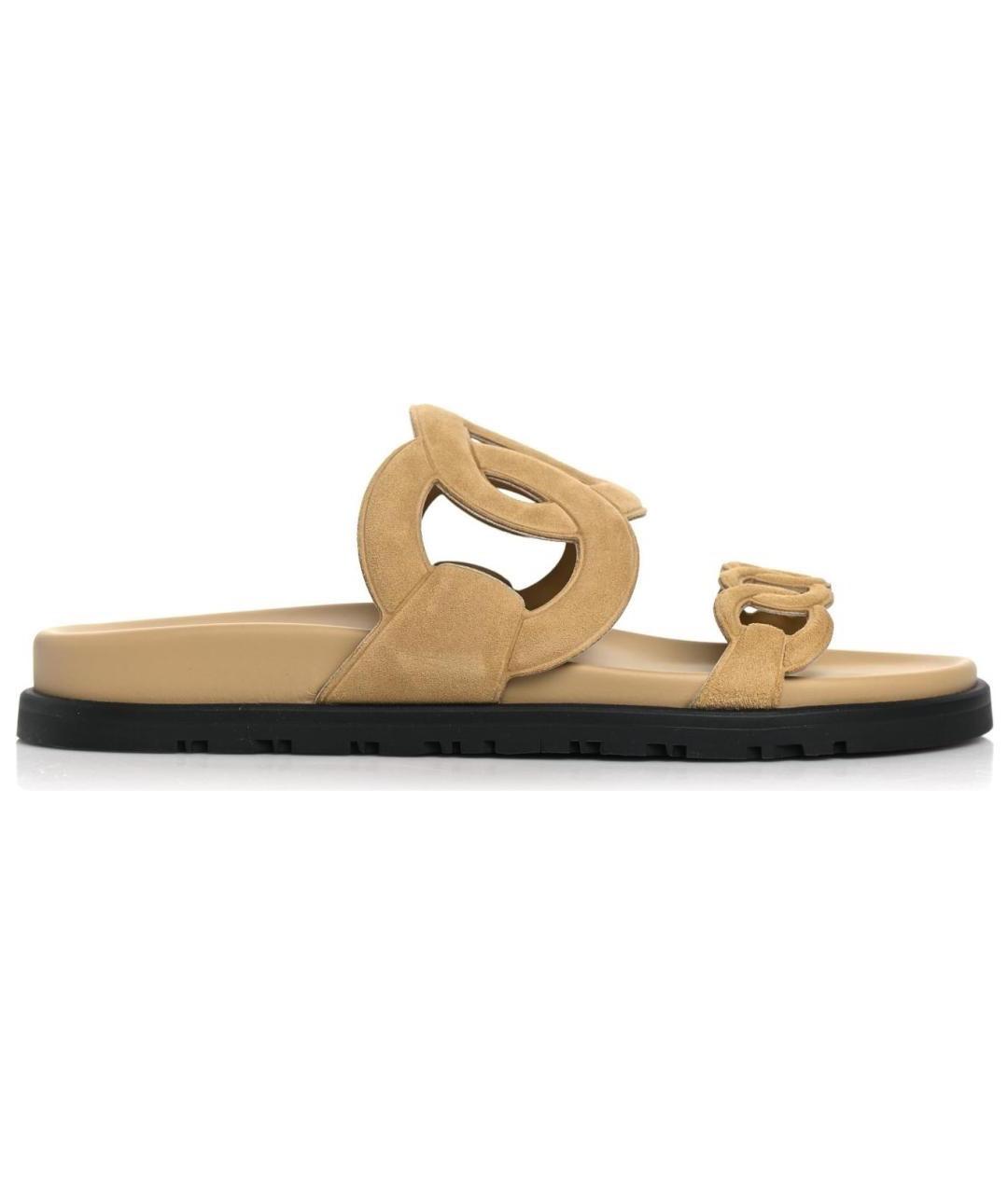 HERMES Коричневые замшевые сандалии, фото 1