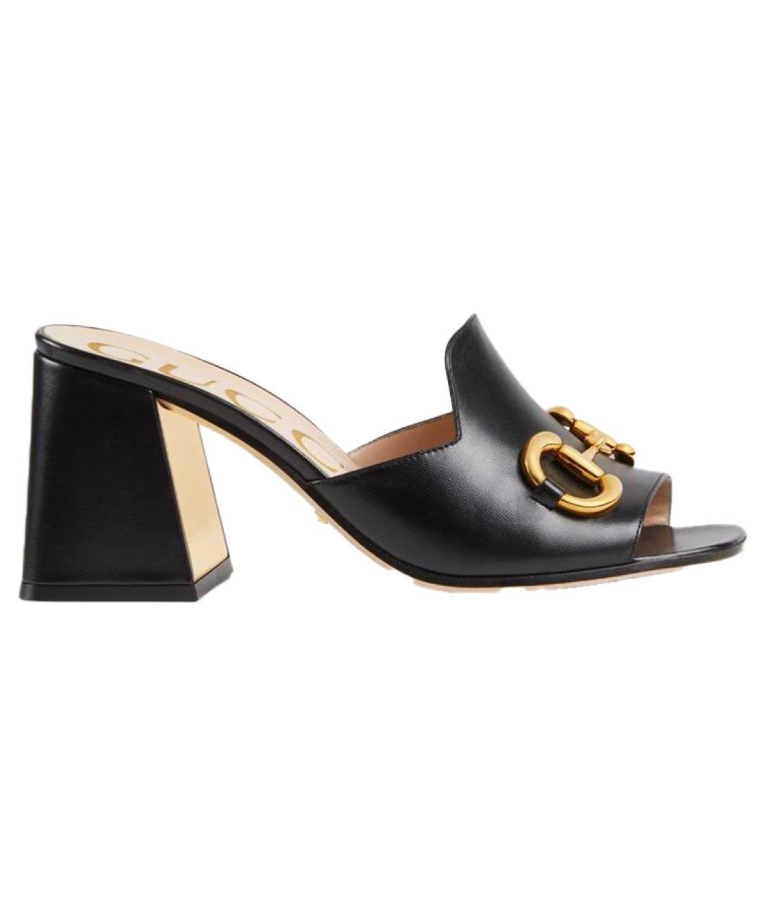 GUCCI Черные кожаные мюли, фото 1