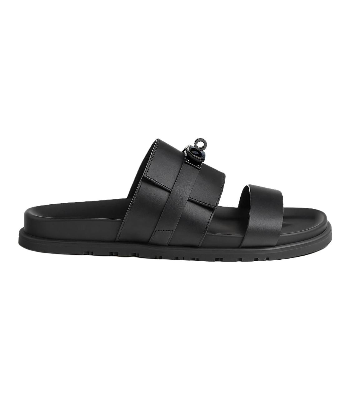 HERMES Черные кожаные сандалии, фото 1