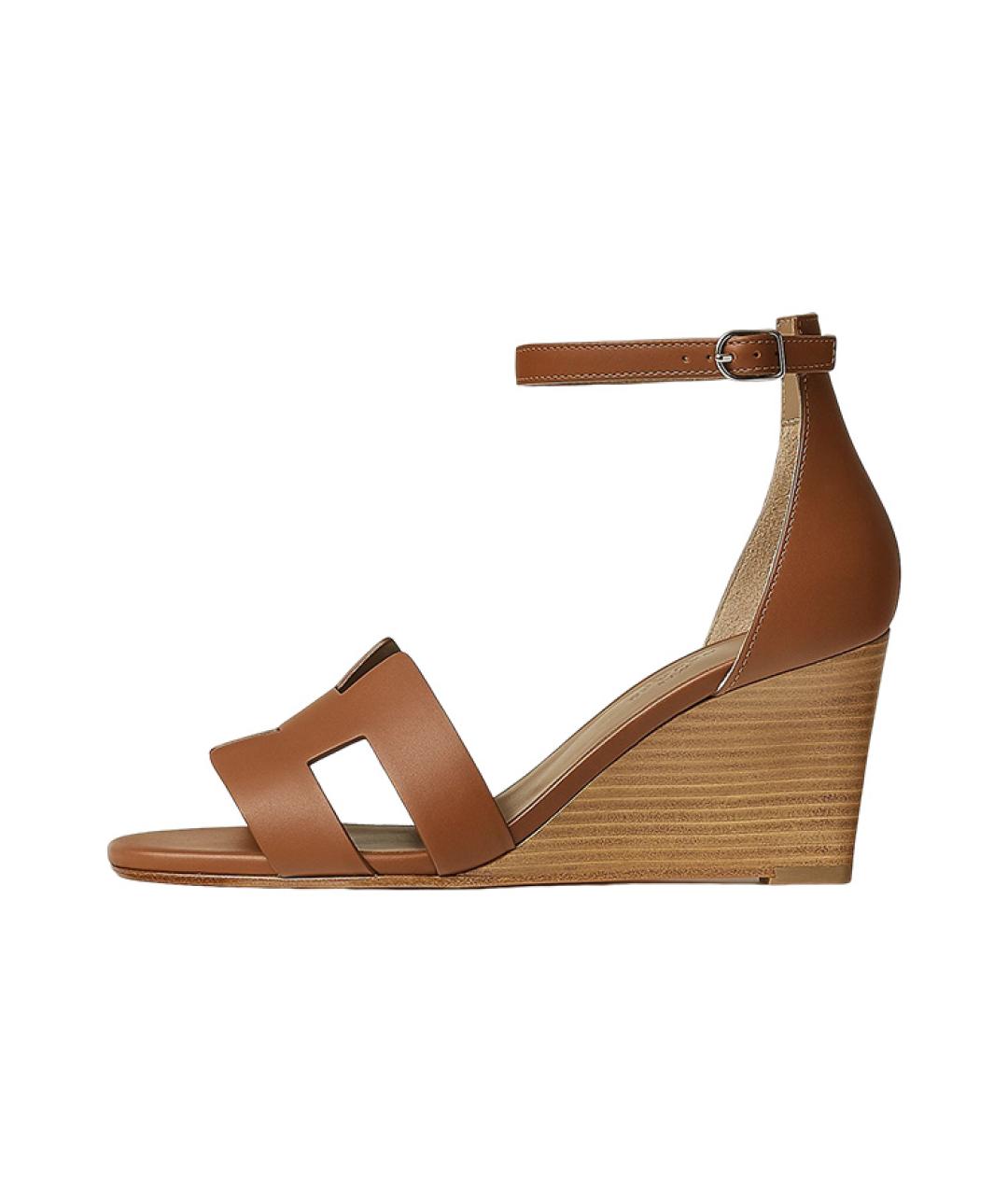 HERMES Коричневые кожаные босоножки, фото 2