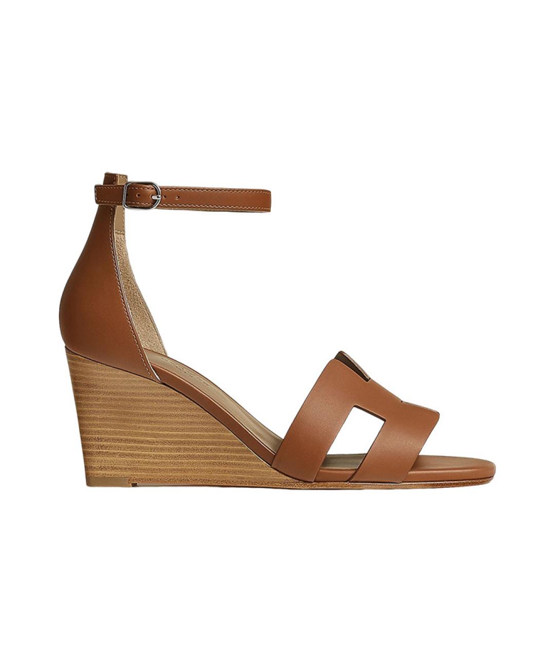 HERMES Коричневые кожаные босоножки, фото 1