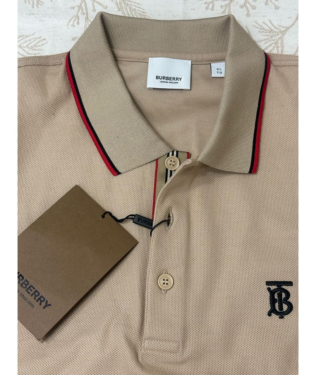BURBERRY Бежевое хлопковое поло с коротким рукавом, фото 3