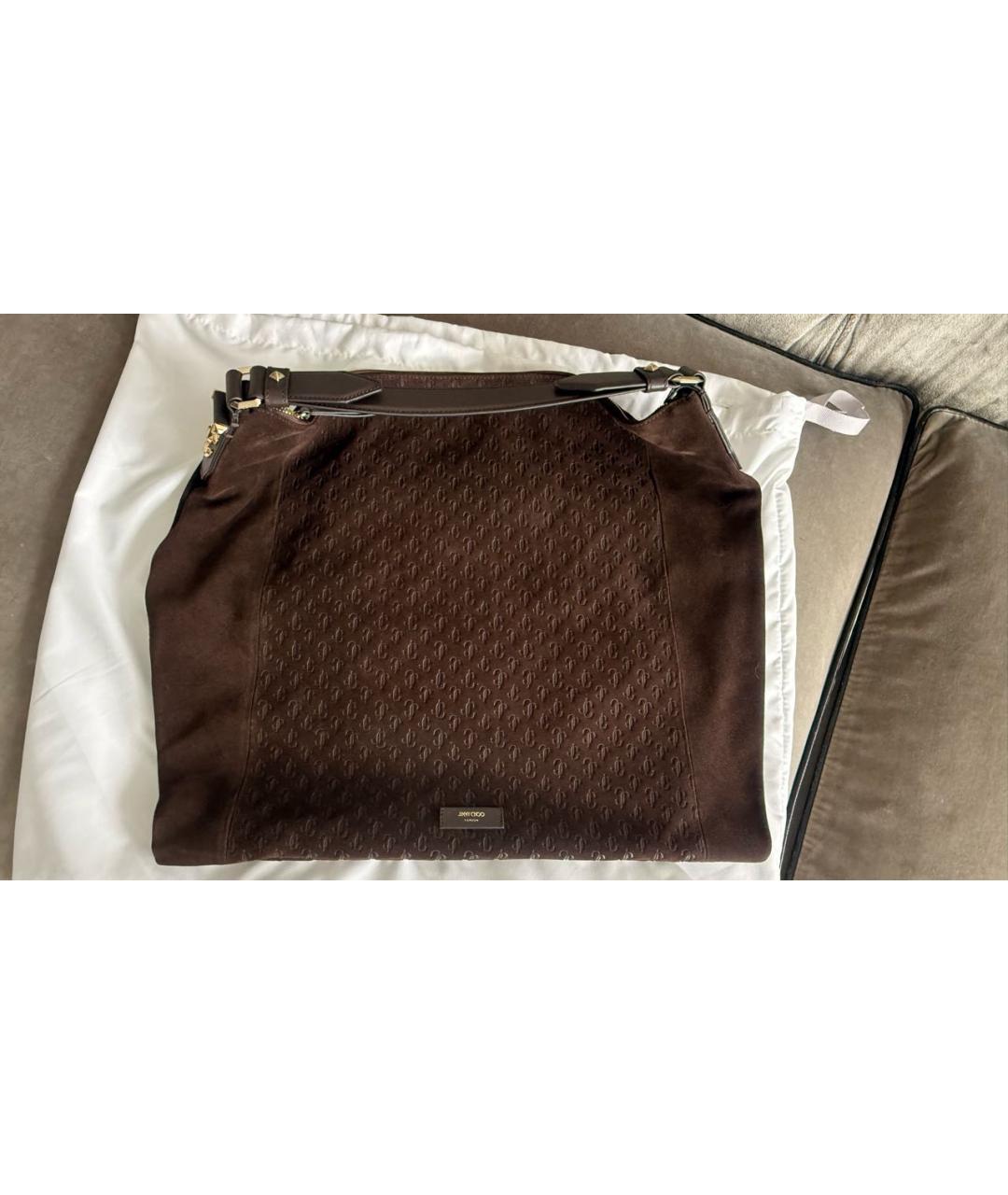 JIMMY CHOO Коричневая замшевая сумка с короткими ручками, фото 2