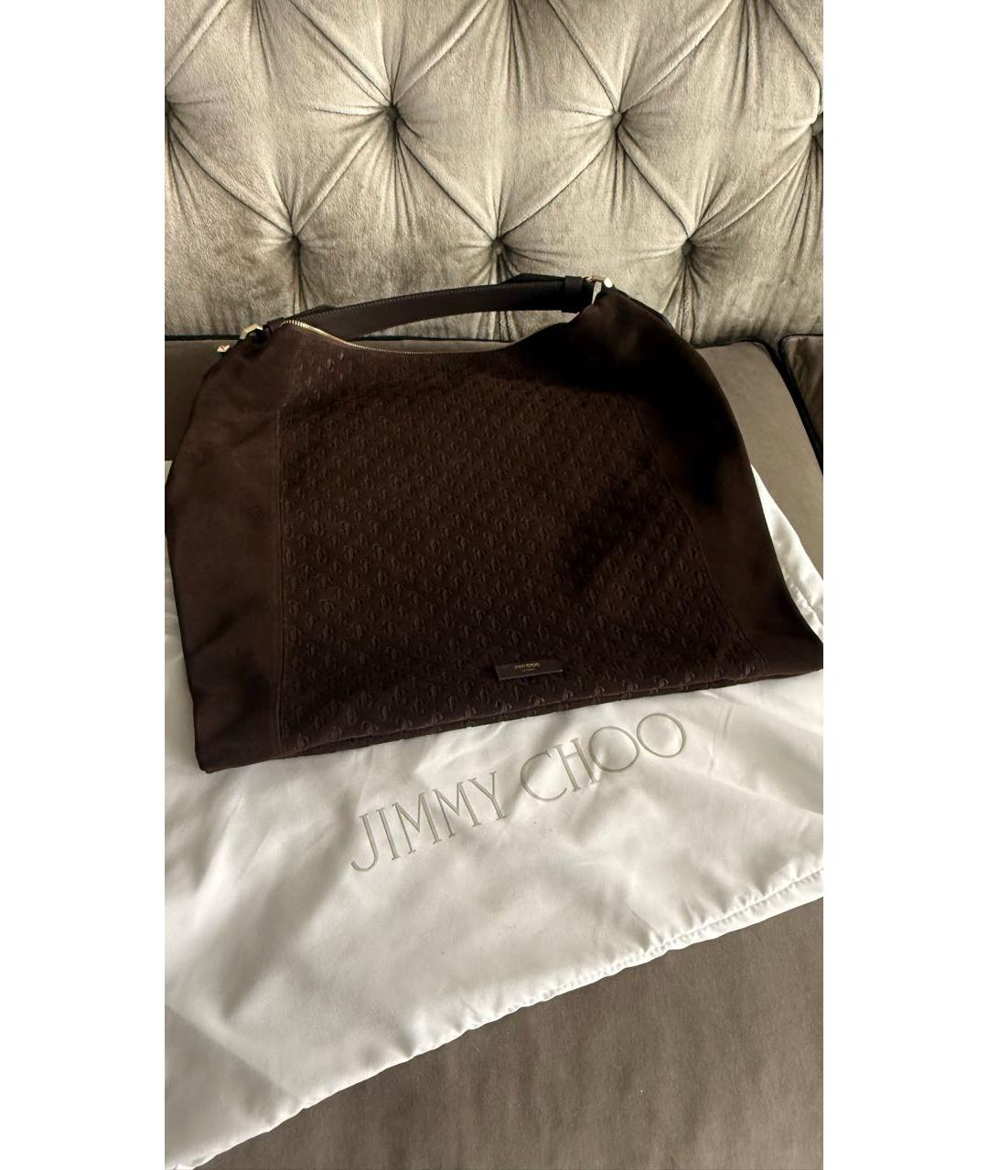 JIMMY CHOO Коричневая замшевая сумка с короткими ручками, фото 8