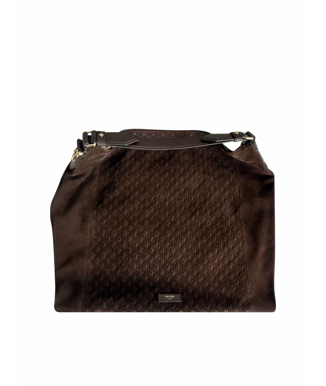 JIMMY CHOO Коричневая замшевая сумка с короткими ручками, фото 1