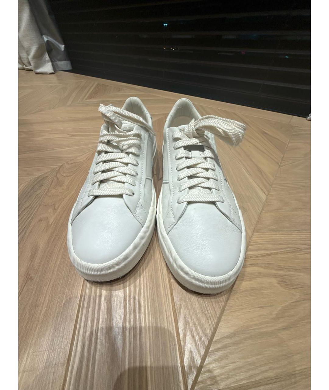 SANTONI Белые кожаные низкие кроссовки / кеды, фото 2
