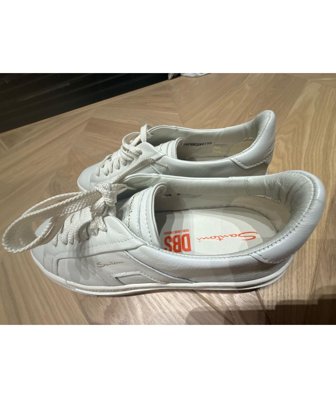 SANTONI Белые кожаные низкие кроссовки / кеды, фото 6