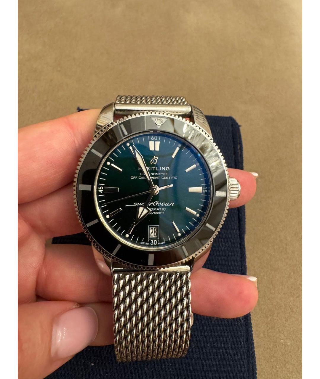 BREITLING Зеленые стальные часы, фото 5