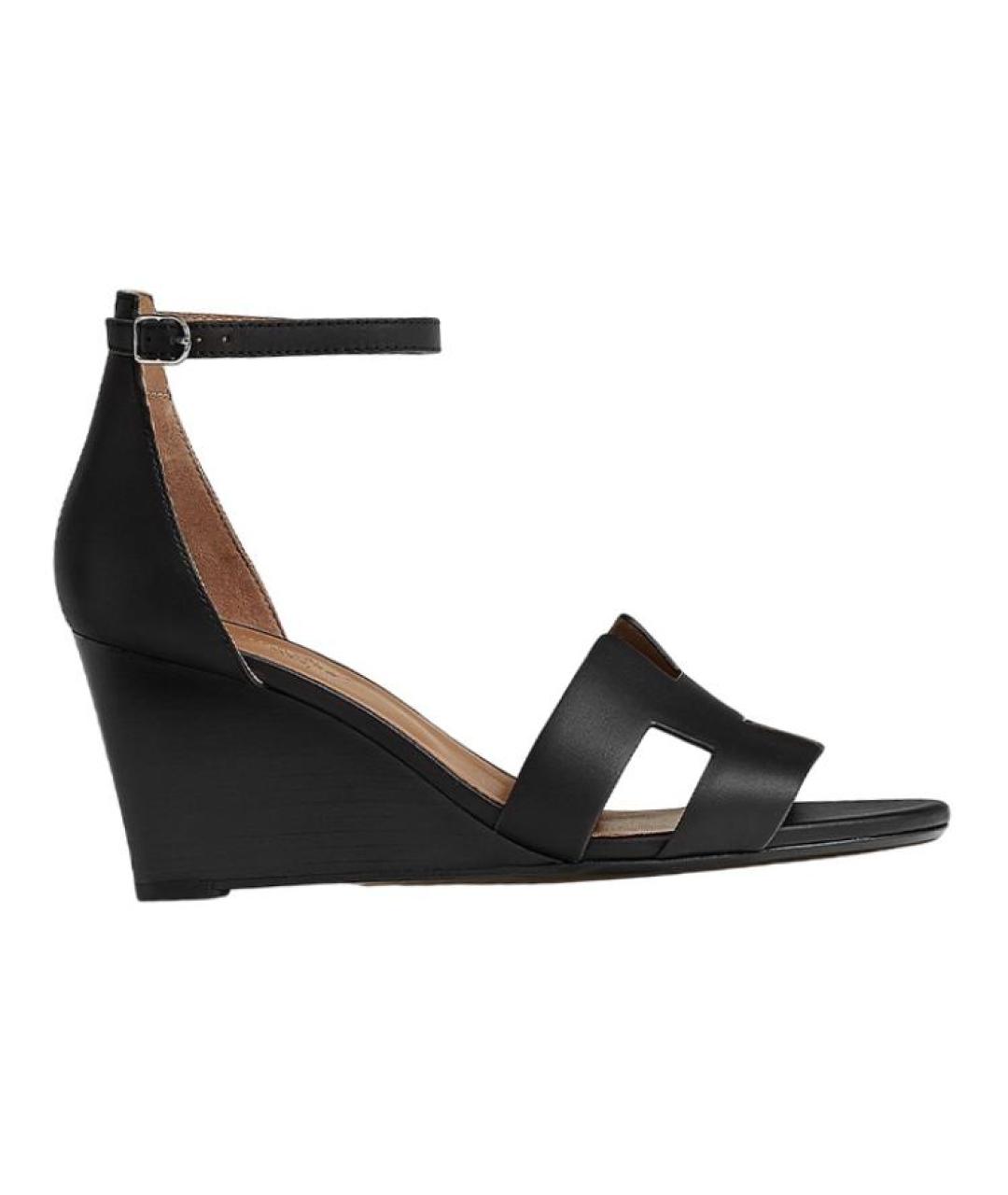 HERMES Черные кожаные босоножки, фото 2