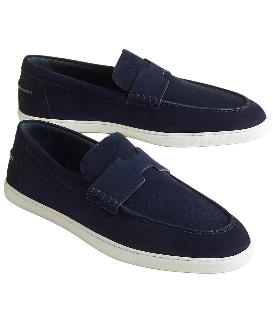 HERMES Темно-синие замшевые лоферы, фото 3