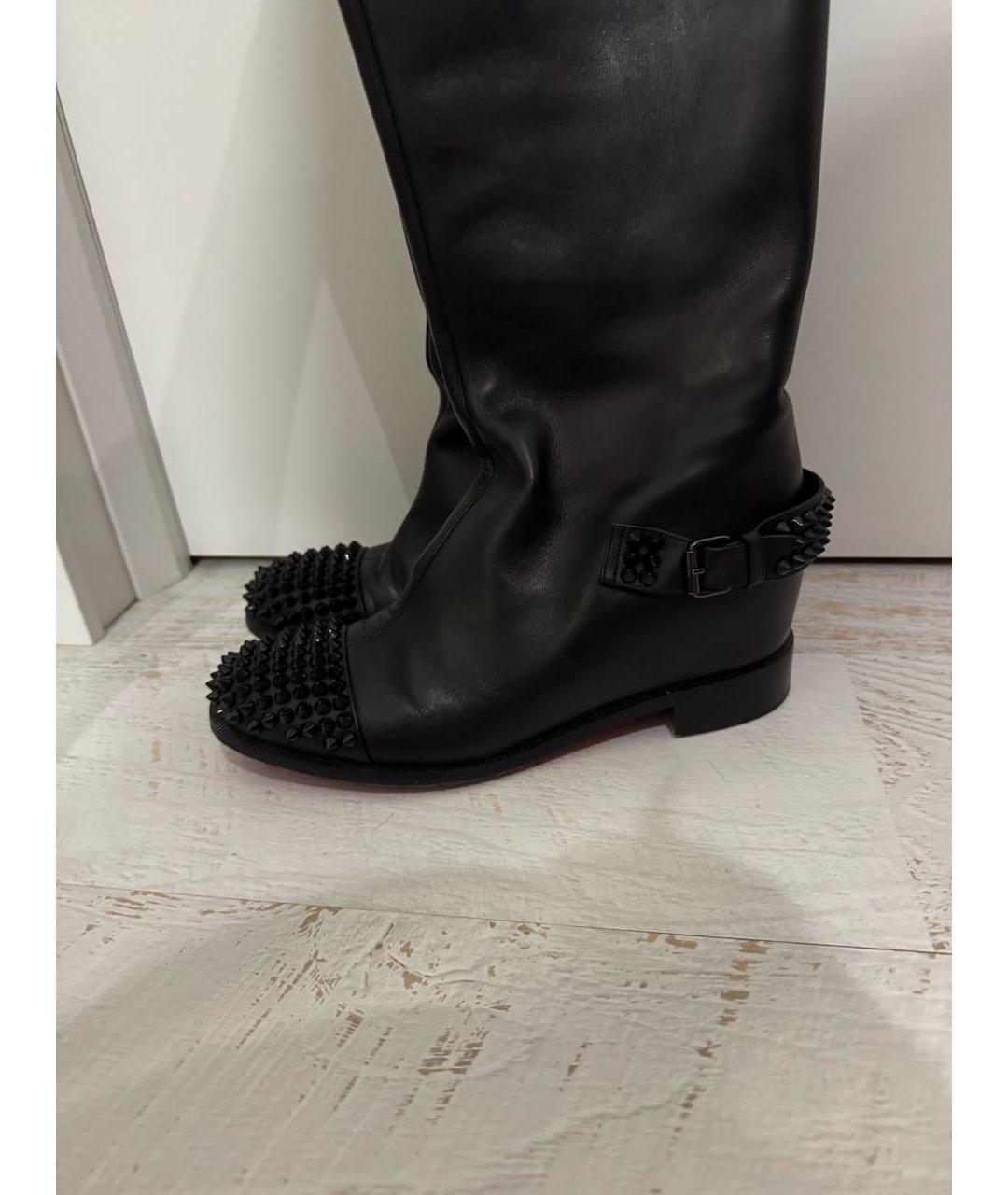 CHRISTIAN LOUBOUTIN Черные кожаные сапоги, фото 3