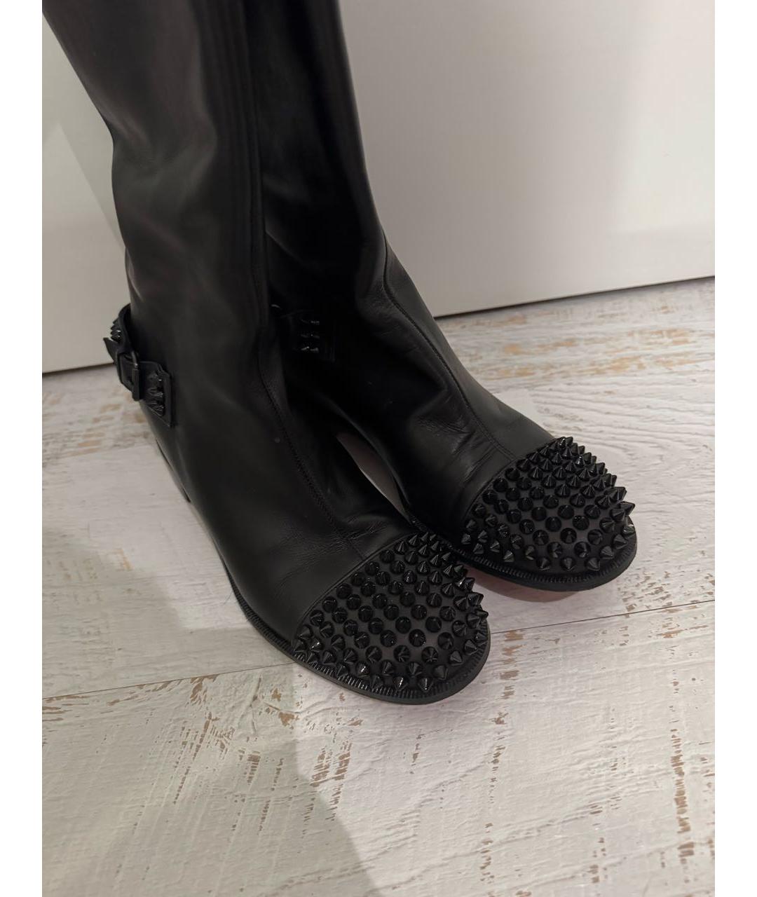 CHRISTIAN LOUBOUTIN Черные кожаные сапоги, фото 2