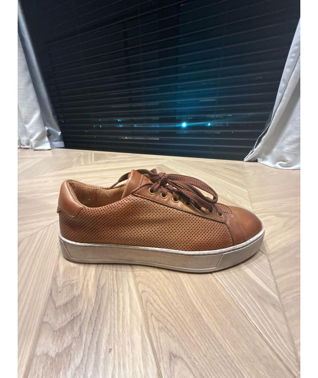 SANTONI Коричневые кожаные низкие кроссовки / кеды, фото 6