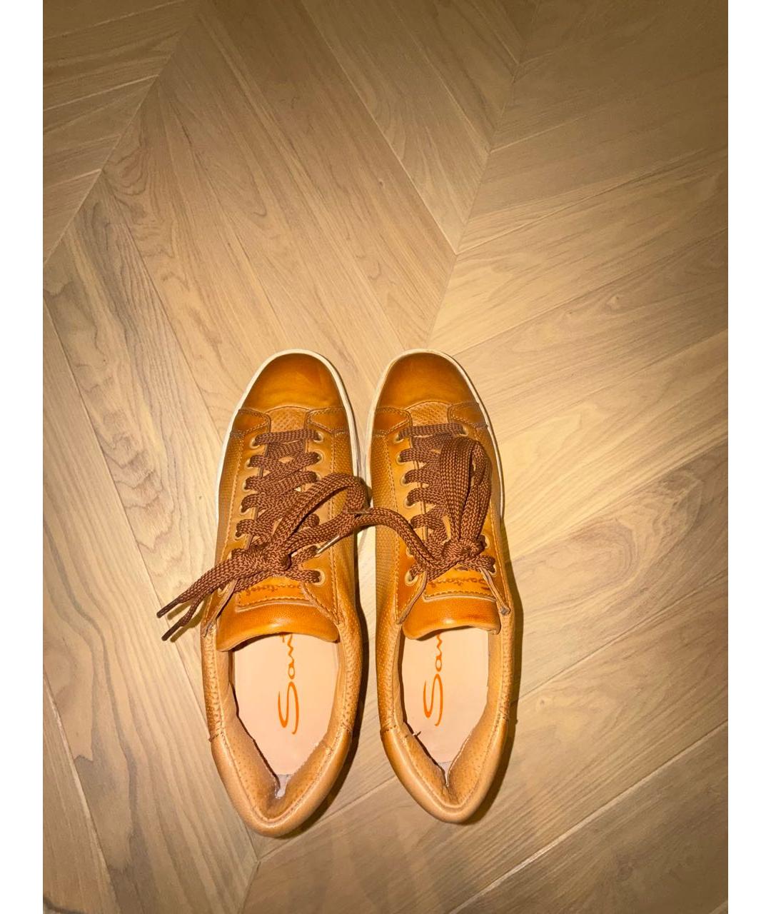 SANTONI Коричневые кожаные низкие кроссовки / кеды, фото 3