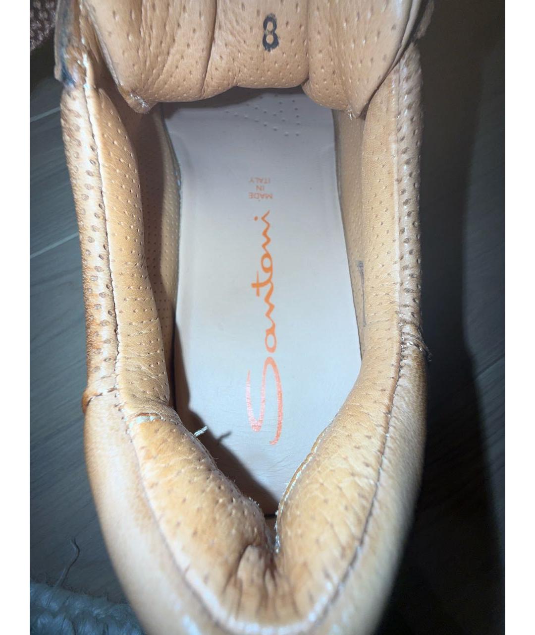 SANTONI Коричневые кожаные низкие кроссовки / кеды, фото 5