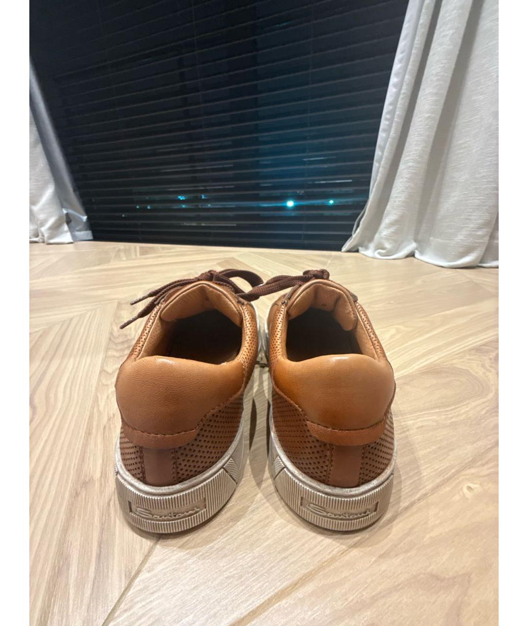 SANTONI Коричневые кожаные низкие кроссовки / кеды, фото 4