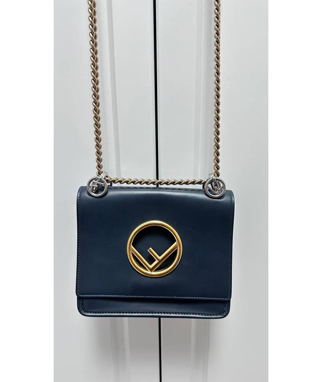 FENDI Темно-синяя кожаная сумка через плечо, фото 2