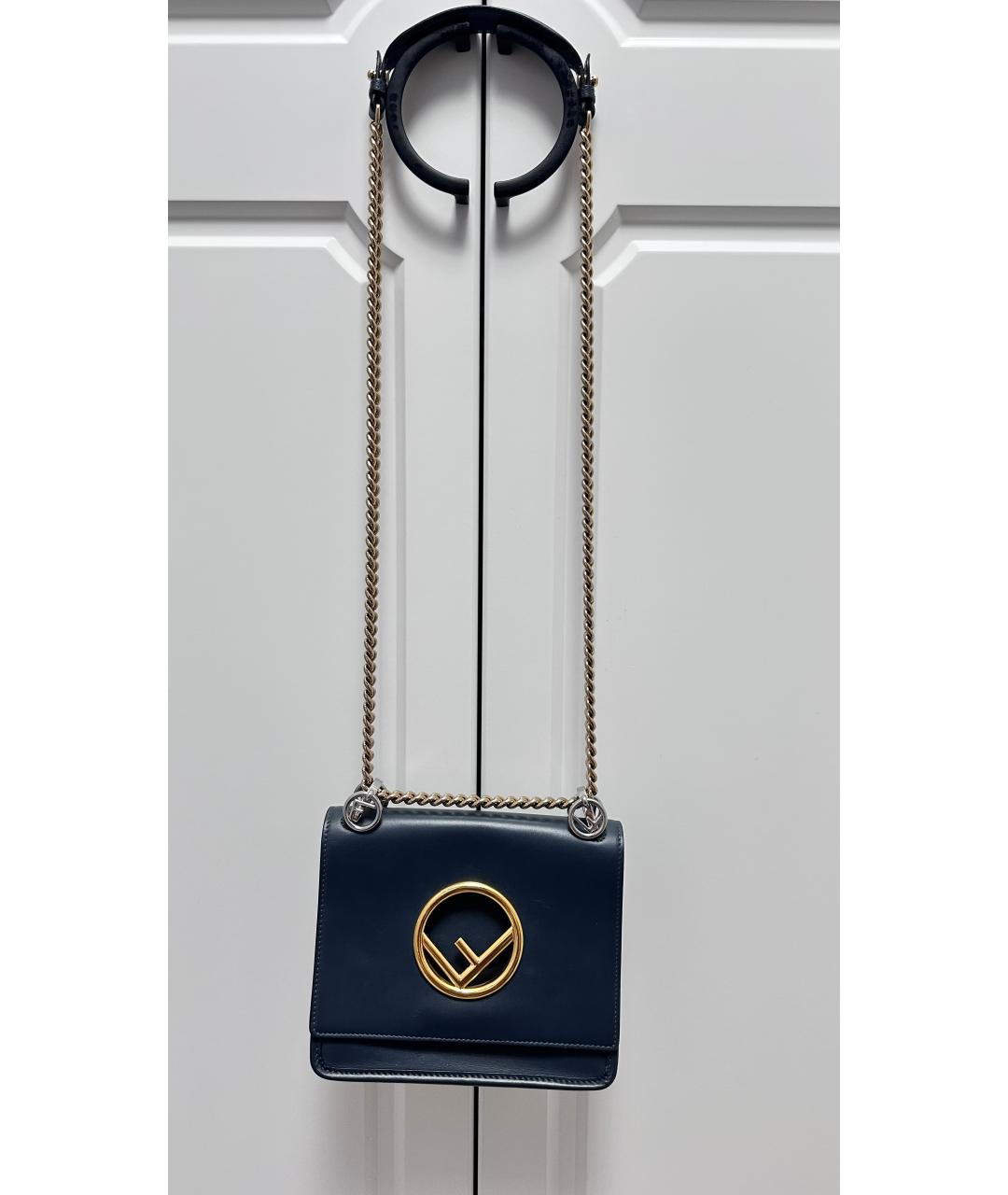 FENDI Темно-синяя кожаная сумка через плечо, фото 3