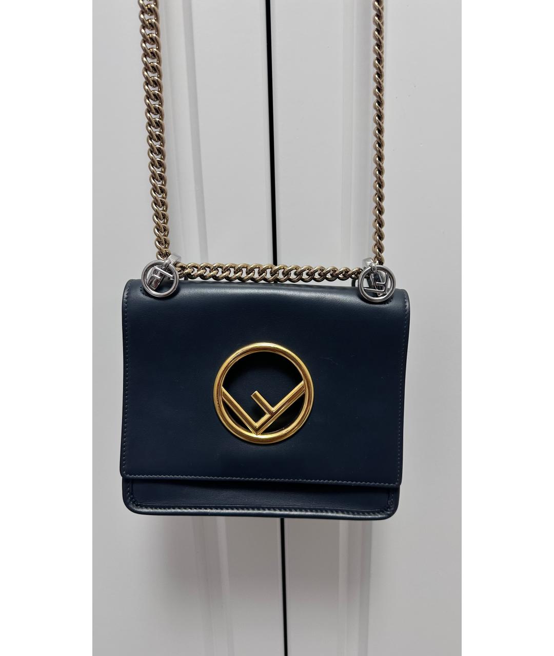 FENDI Темно-синяя кожаная сумка через плечо, фото 4
