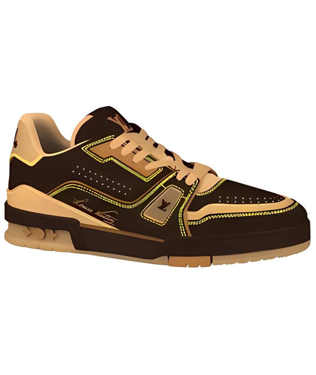 LOUIS VUITTON Коричневые кожаные низкие кроссовки / кеды, фото 1