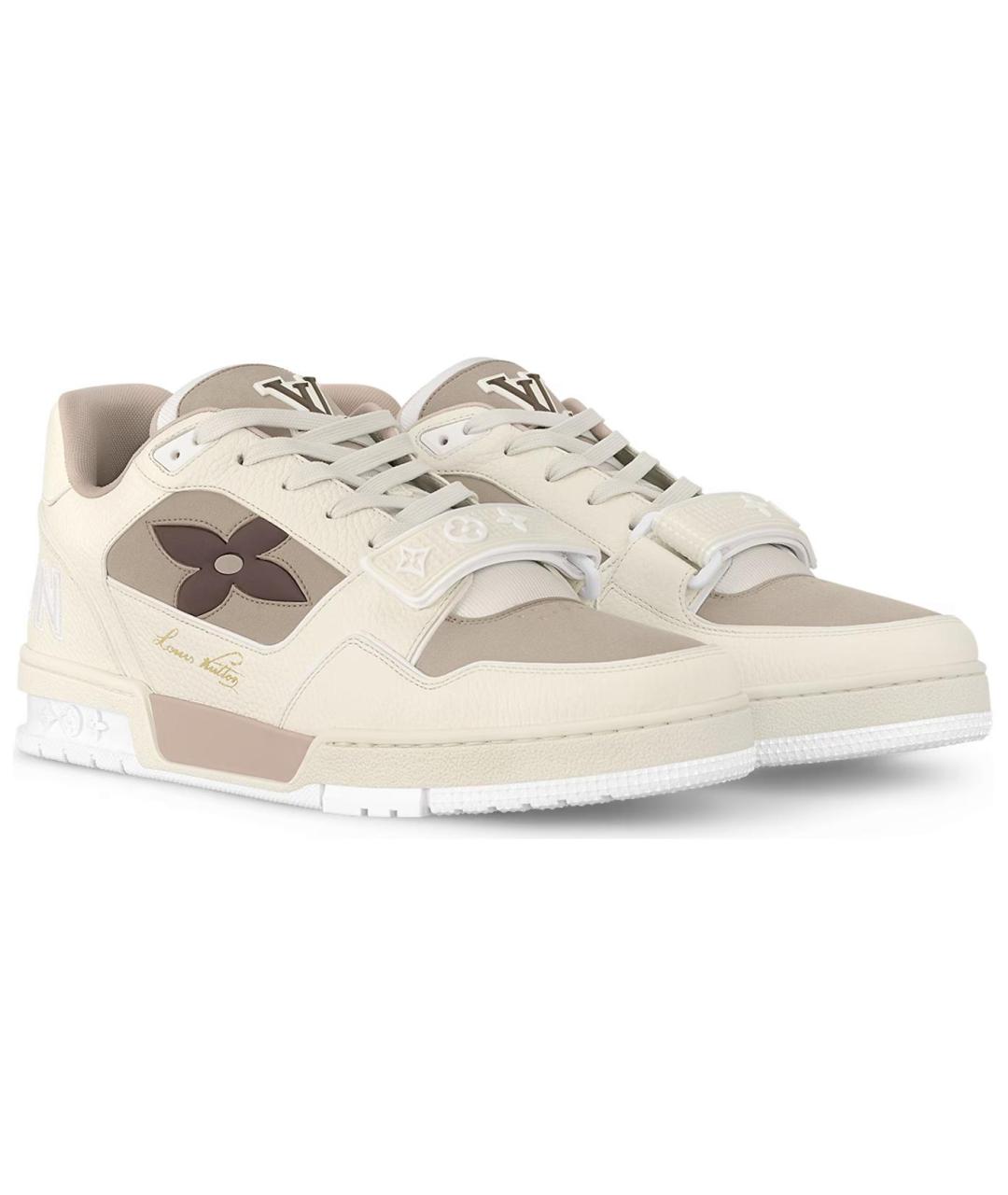 LOUIS VUITTON Бежевые кожаные низкие кроссовки / кеды, фото 3