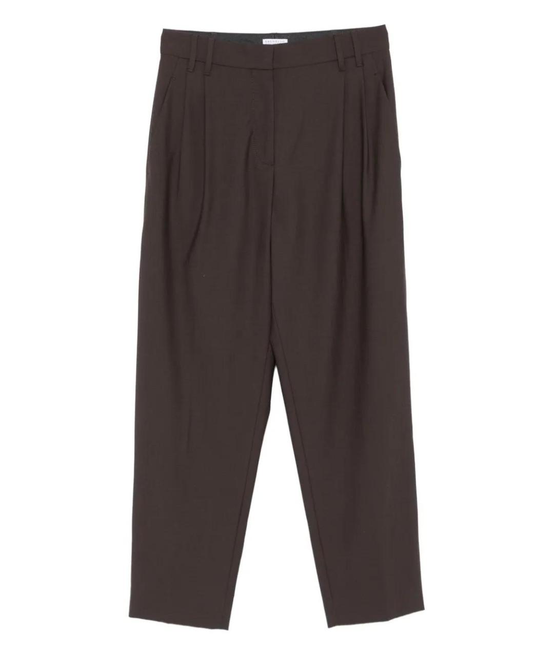 BRUNELLO CUCINELLI Коричневые шерстяные прямые брюки, фото 1