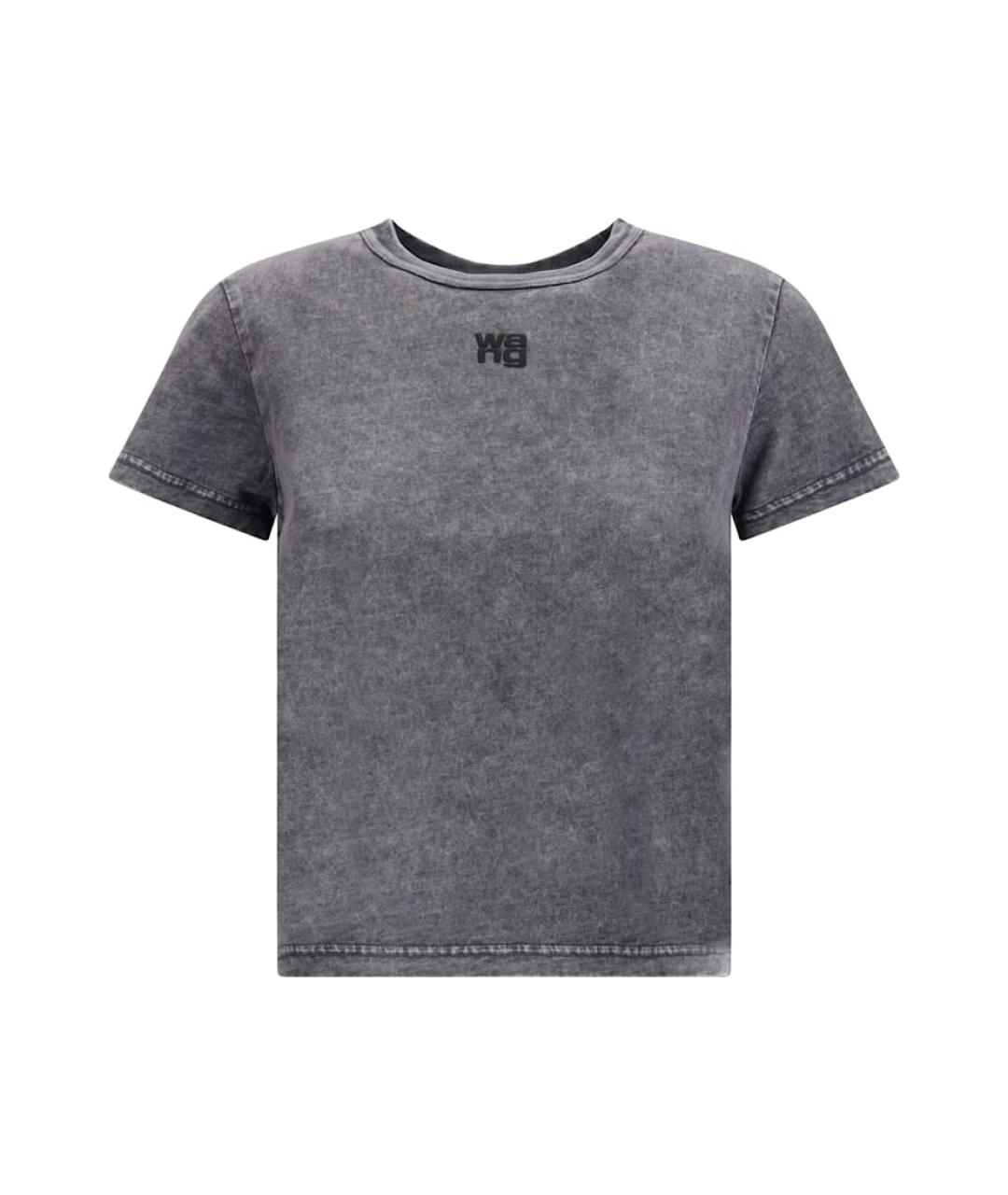 T BY ALEXANDER WANG Антрацитовая хлопковая футболка, фото 1