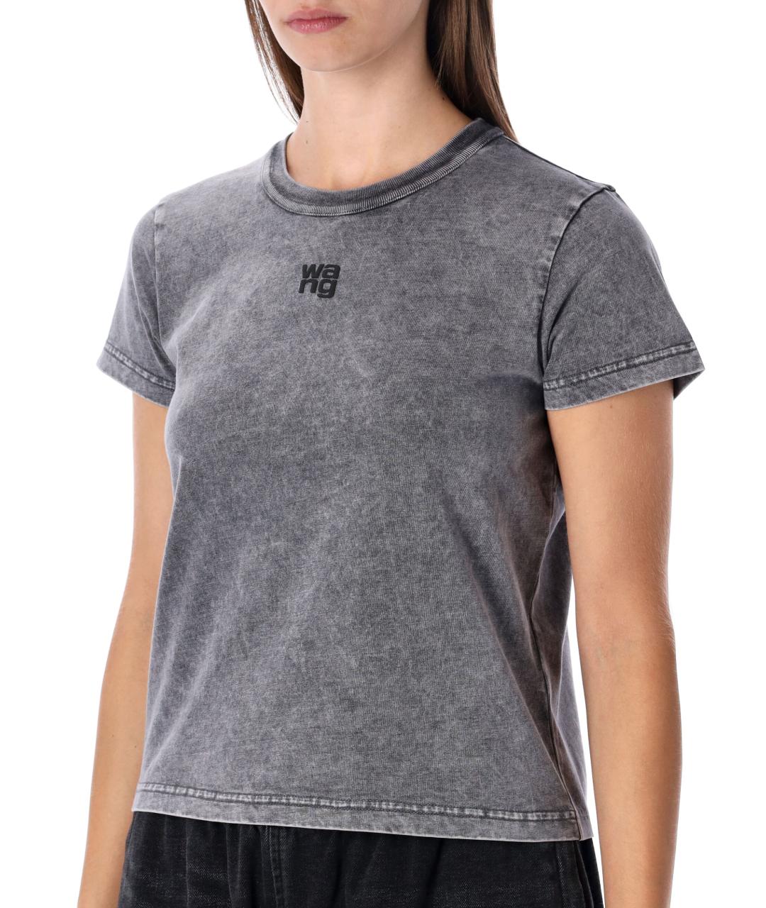 T BY ALEXANDER WANG Антрацитовая хлопковая футболка, фото 3