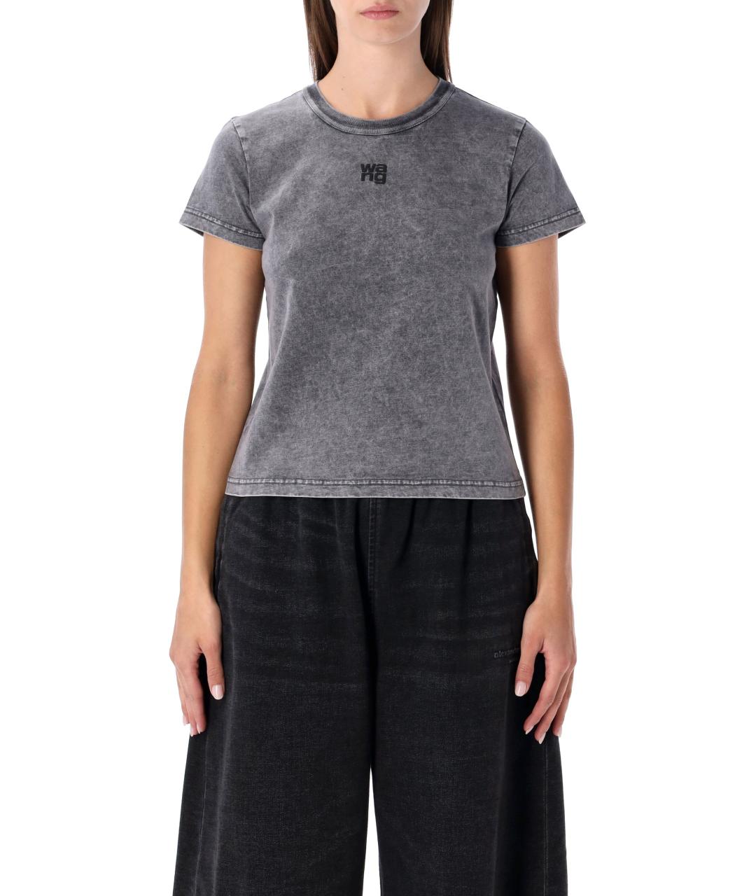 T BY ALEXANDER WANG Антрацитовая хлопковая футболка, фото 4