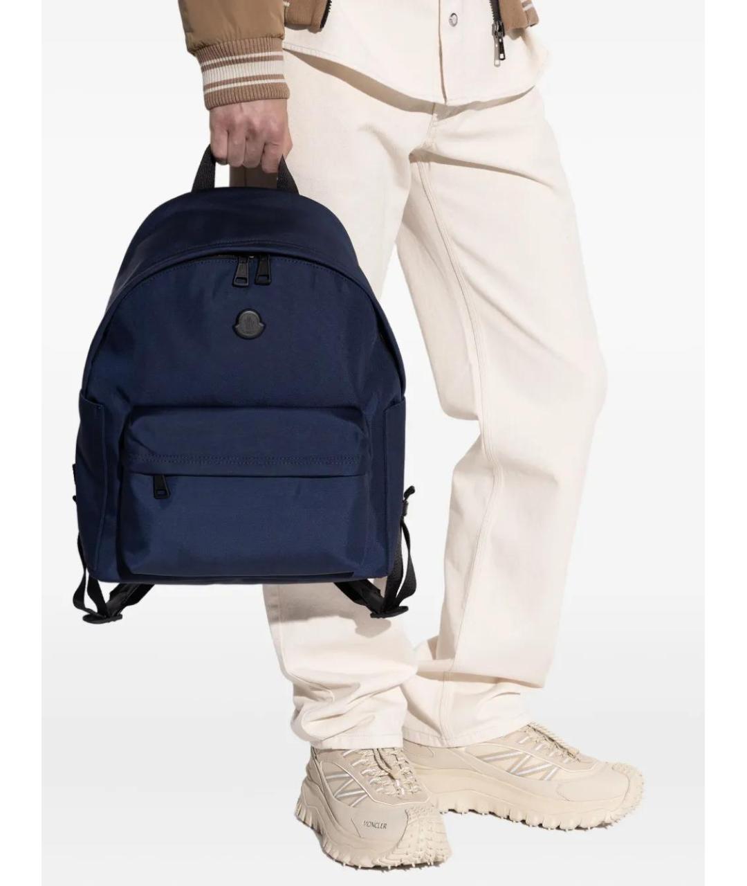 MONCLER Темно-синий синтетический рюкзак, фото 2