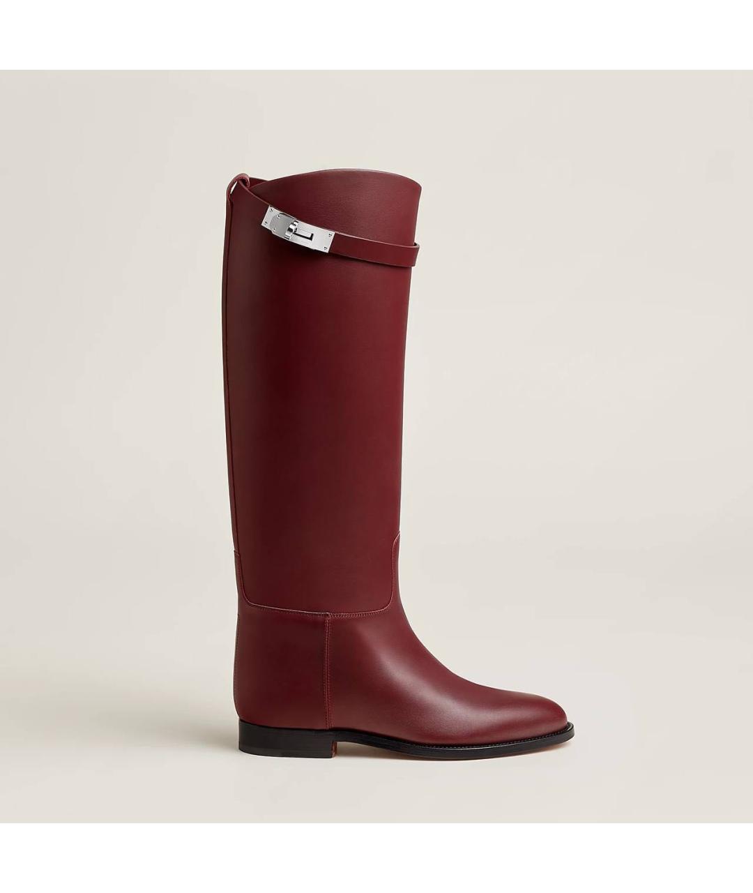 HERMES Бордовые кожаные сапоги, фото 6