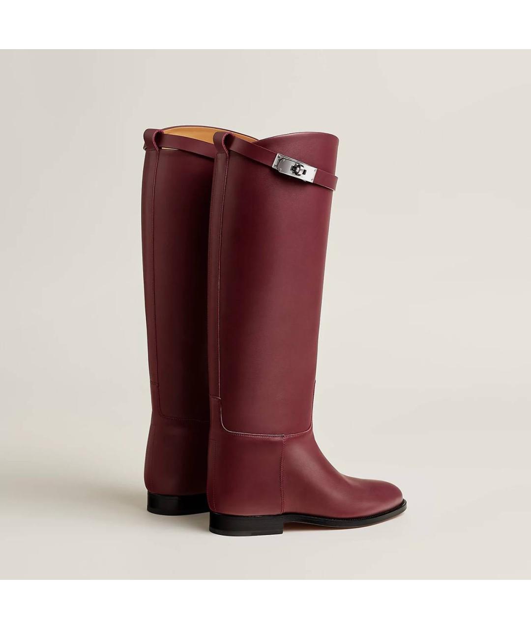 HERMES Бордовые кожаные сапоги, фото 4