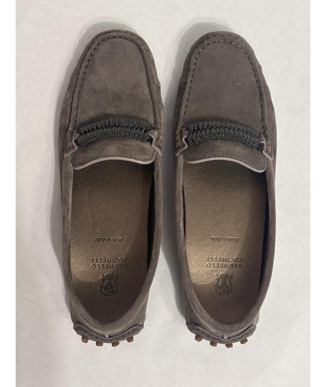 BRUNELLO CUCINELLI Антрацитовые замшевые мокасины, фото 3