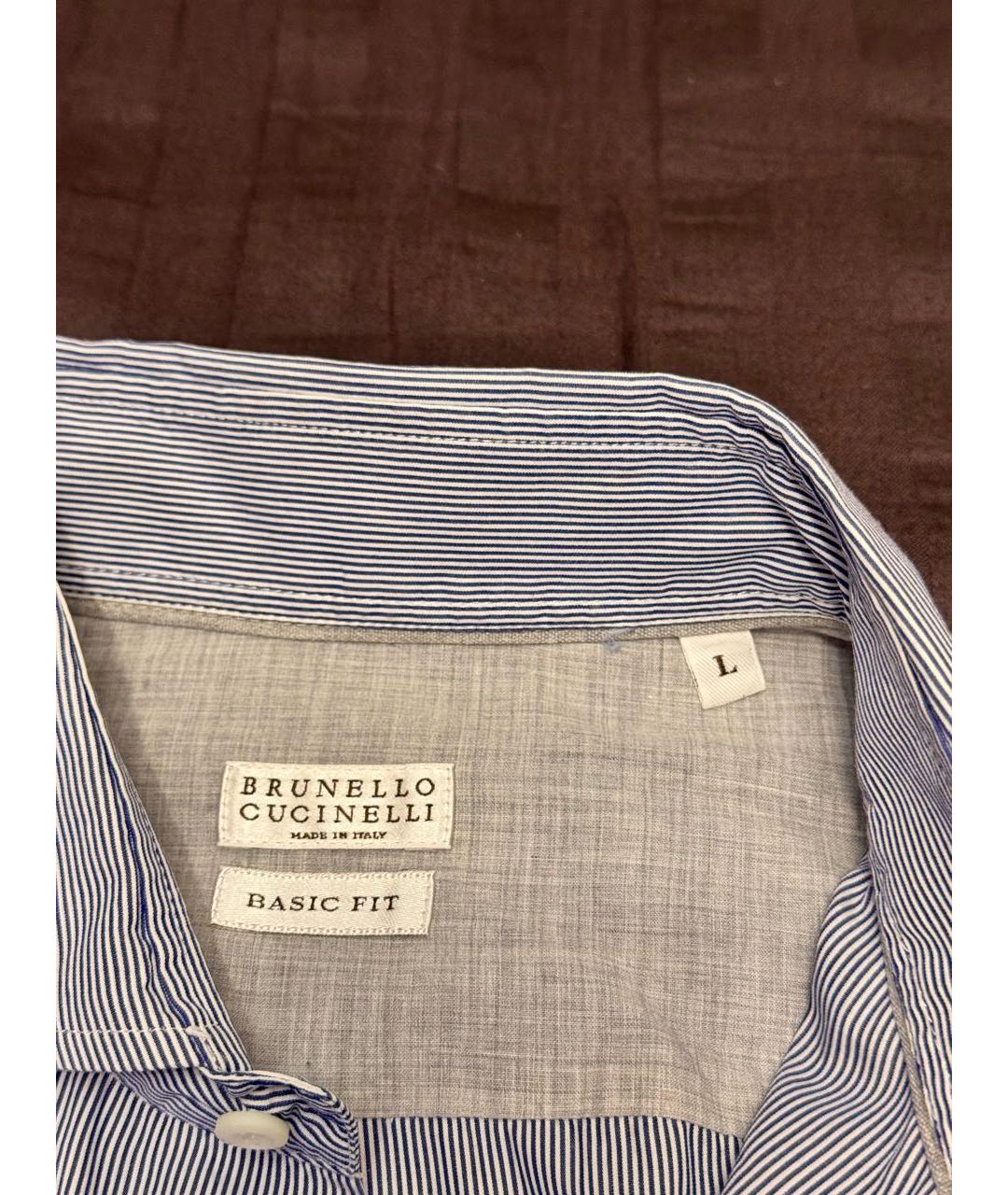 BRUNELLO CUCINELLI Синяя хлопковая классическая рубашка, фото 3